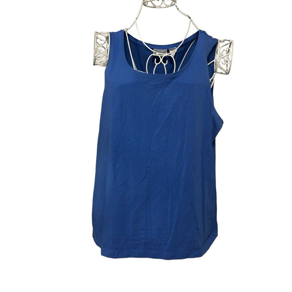 Beautiful stretchy WOMEN blue Chico’Scoop-Neck Tank top blouse Large CHICO SZ 3